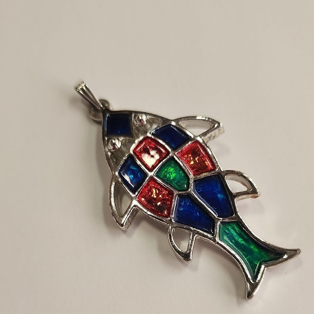 Vintage Silver Tone & Jewel Tone Enamel Fish Pendant Sarah Coventry Cov